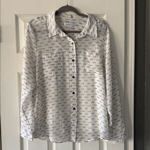 Liz Claiborne White Blouse with Black Bow Pattern
